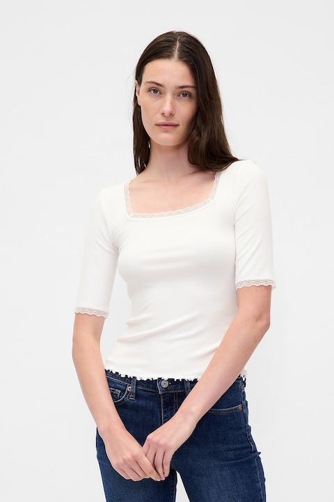 GAP, Bluza din amestec de modal cu decolteu patrat, Alb