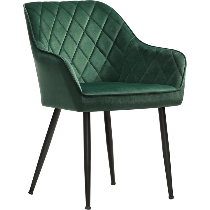 Scaun living SONGMICS tapitat din catifea cu cotiere, sarcina 110 kg, 63x60x85 cm, verde