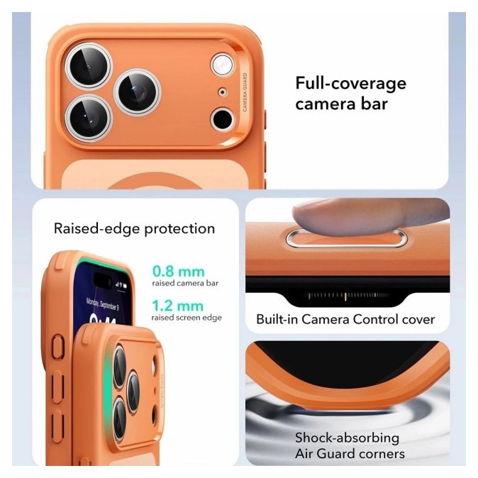Husa ESR Classic HaloLock Compatibila Cu iPhone 17 Pro, Functie MagSafe, Protectie La Camera, Colturi Intarite, Frost Orange