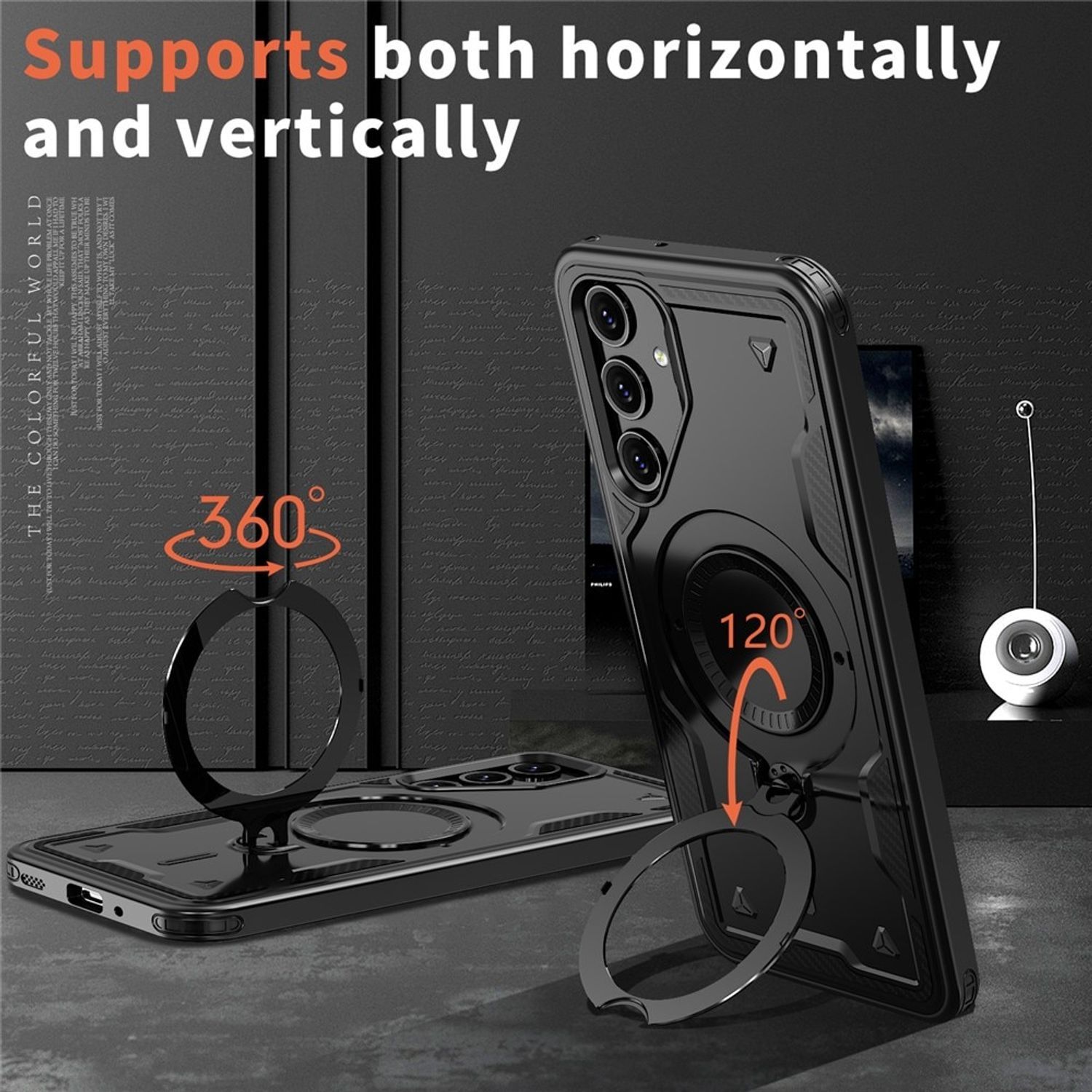 Husa Militara Premium pentru Samsung Galaxy A56/A36 cu Suport Rotativ 360° si Compatibilitate MagSafe, Rezistenta la Socuri - Negru