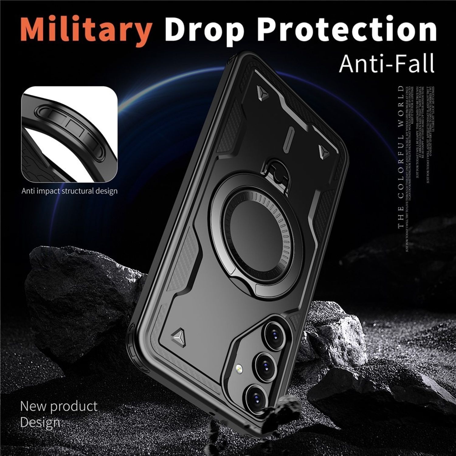 Husa Militara Premium pentru Samsung Galaxy A56/A36 cu Suport Rotativ 360° si Compatibilitate MagSafe, Rezistenta la Socuri - Negru