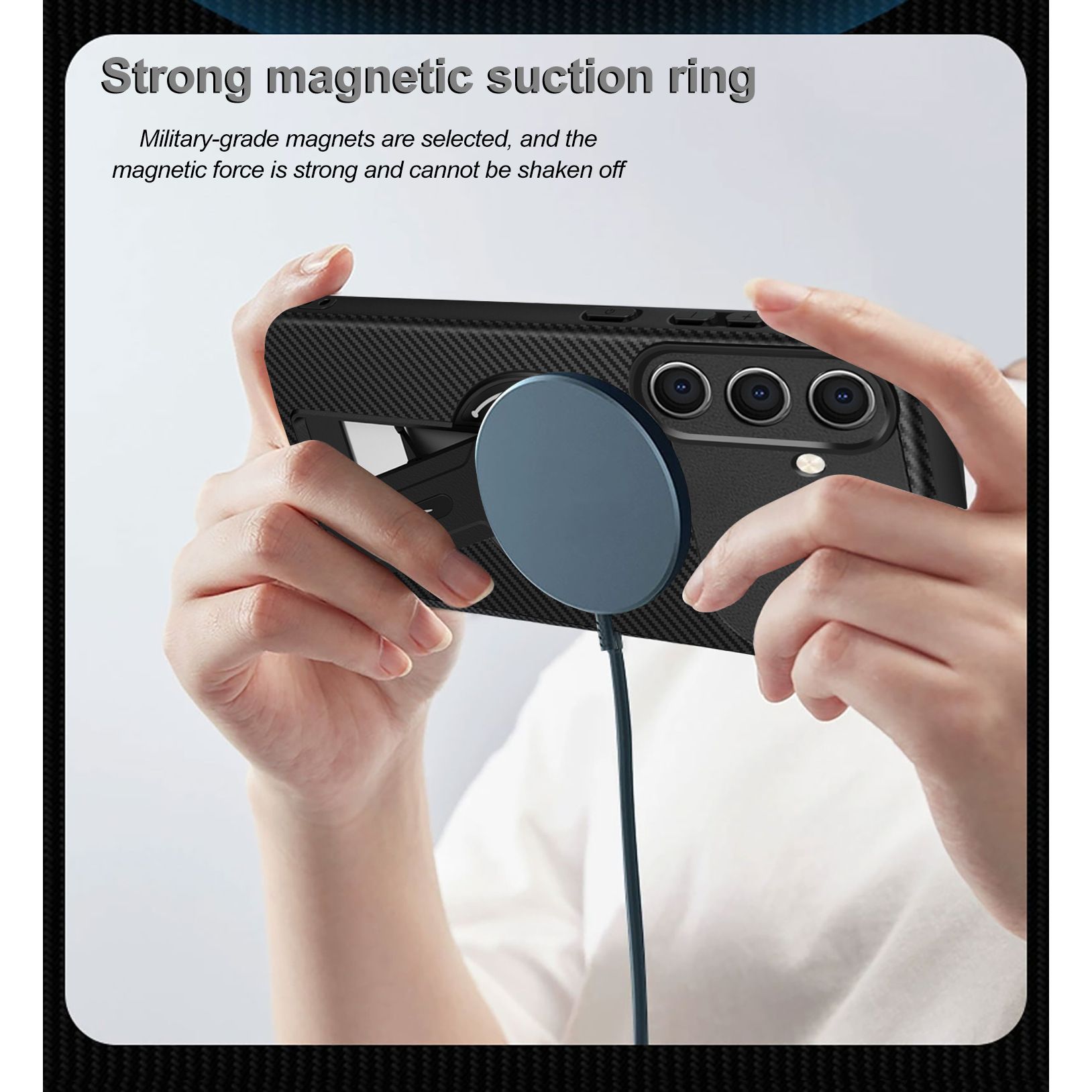 Husa magnetica pentru Samsung Galaxy A56/A36, carcasa protectie cu model fibra de carbon, suport incorporat, anti-soc, protectie completa