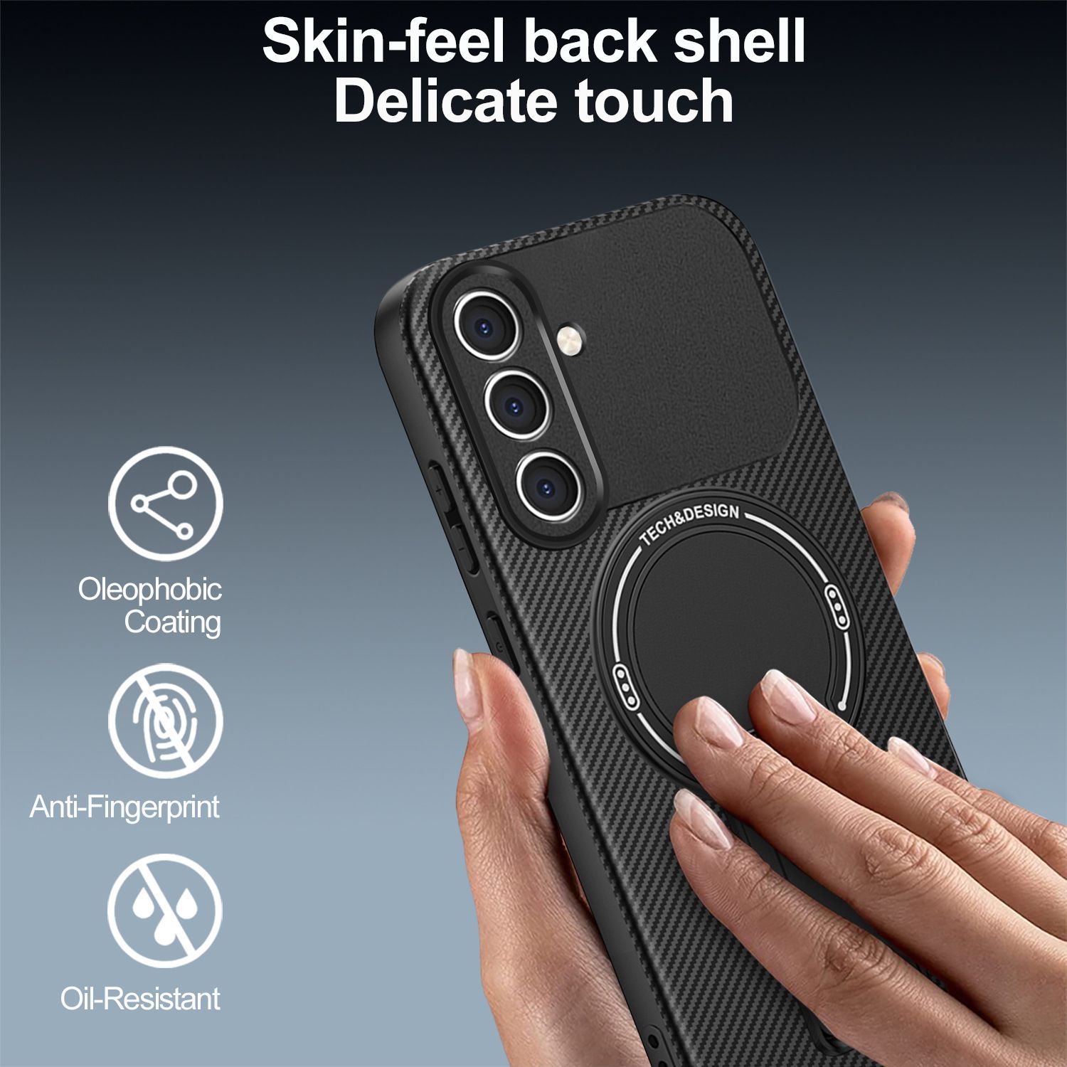Husa magnetica pentru Samsung Galaxy A56/A36, carcasa protectie cu model fibra de carbon, suport incorporat, anti-soc, protectie completa