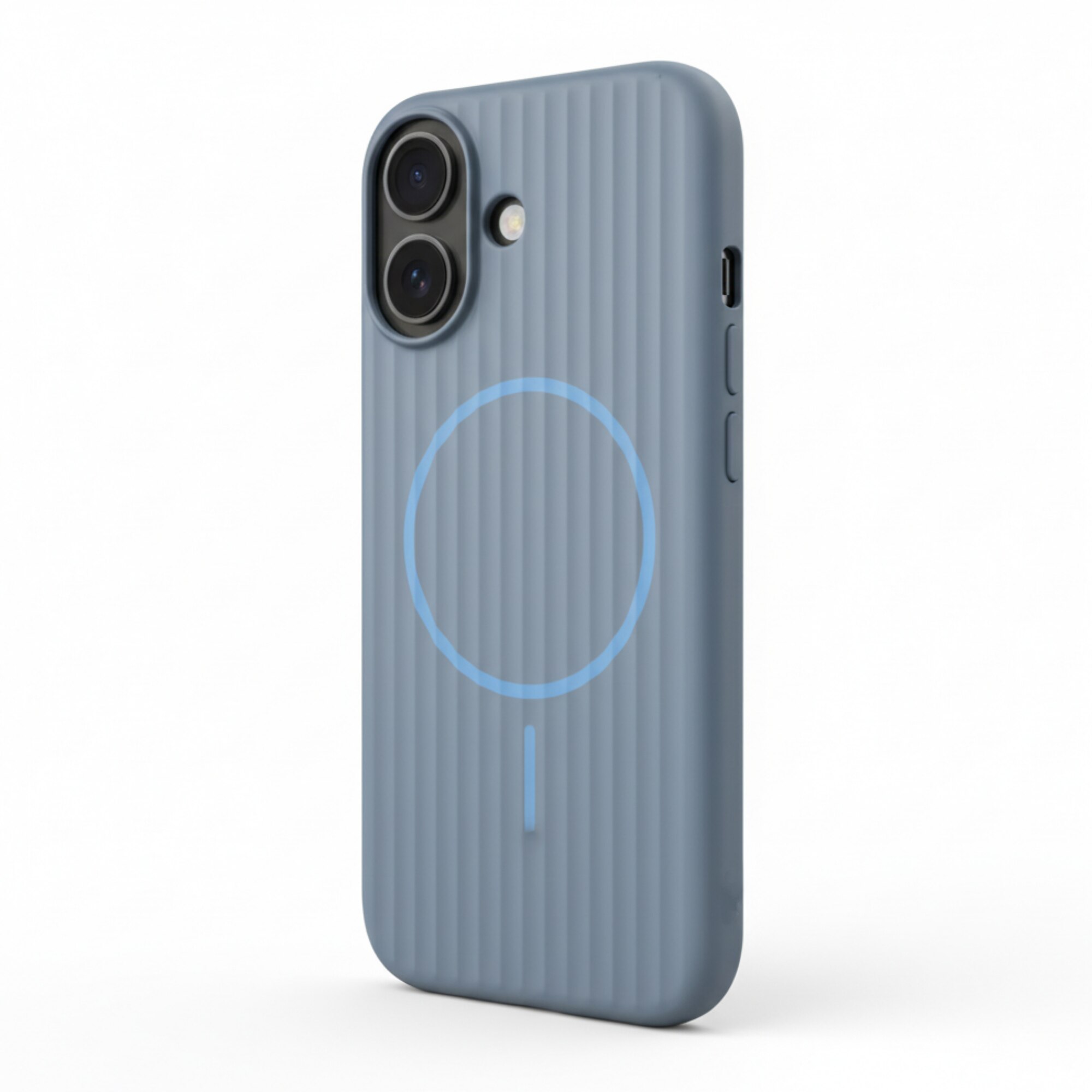 Husa Premium pentru iPhone 17, Policarbonat Dur, Functie MagSafe, Anti-Soc, Mata cu Dungi, Ultra Slim, Protectie Spate, Albastru Cenusiu