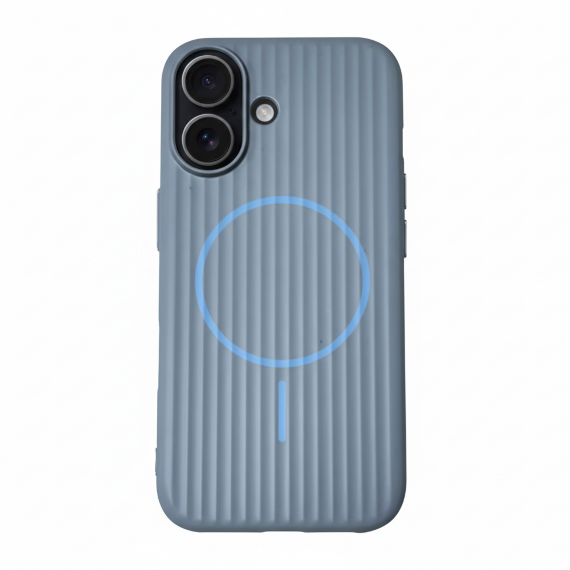 Husa Premium pentru iPhone 17, Policarbonat Dur, Functie MagSafe, Anti-Soc, Mata cu Dungi, Ultra Slim, Protectie Spate, Albastru Cenusiu
