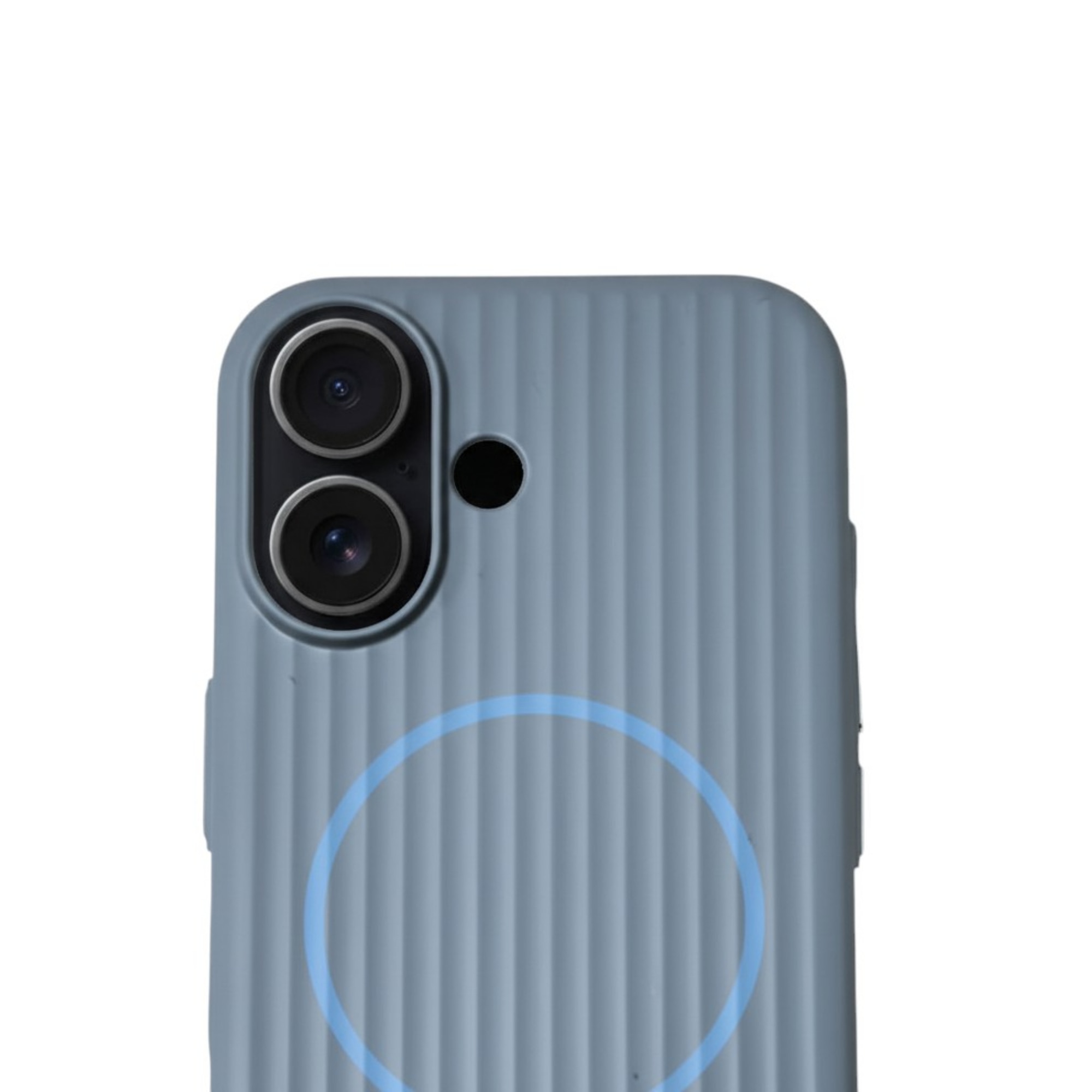 Husa Premium pentru iPhone 17, Policarbonat Dur, Functie MagSafe, Anti-Soc, Mata cu Dungi, Ultra Slim, Protectie Spate, Albastru Cenusiu