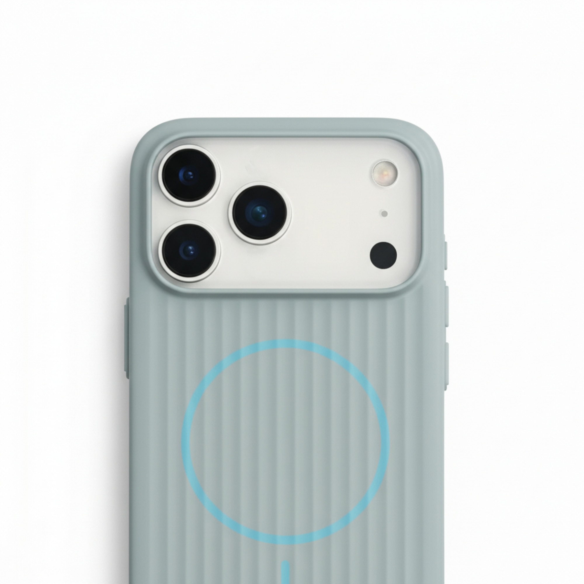 Husa Premium pentru iPhone 17 PRO, Policarbonat Dur, Functie MagSafe, Anti-Soc, Mata cu Dungi, Ultra Slim, Protectie Spate, Albastru Cenusiu