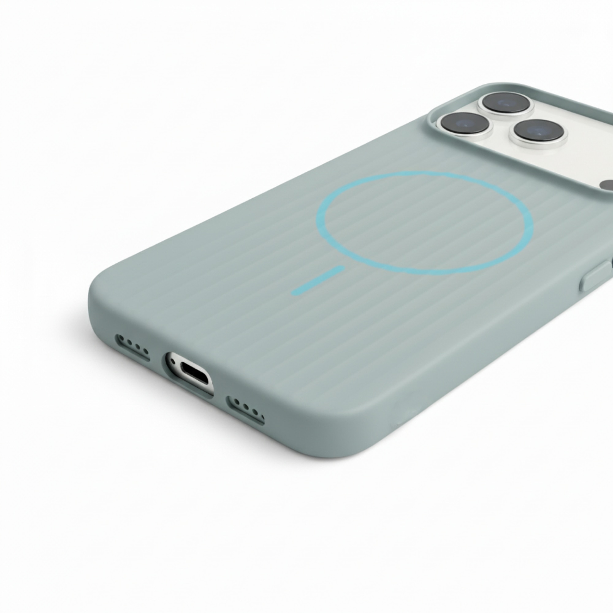 Husa Premium pentru iPhone 17 PRO, Policarbonat Dur, Functie MagSafe, Anti-Soc, Mata cu Dungi, Ultra Slim, Protectie Spate, Albastru Cenusiu