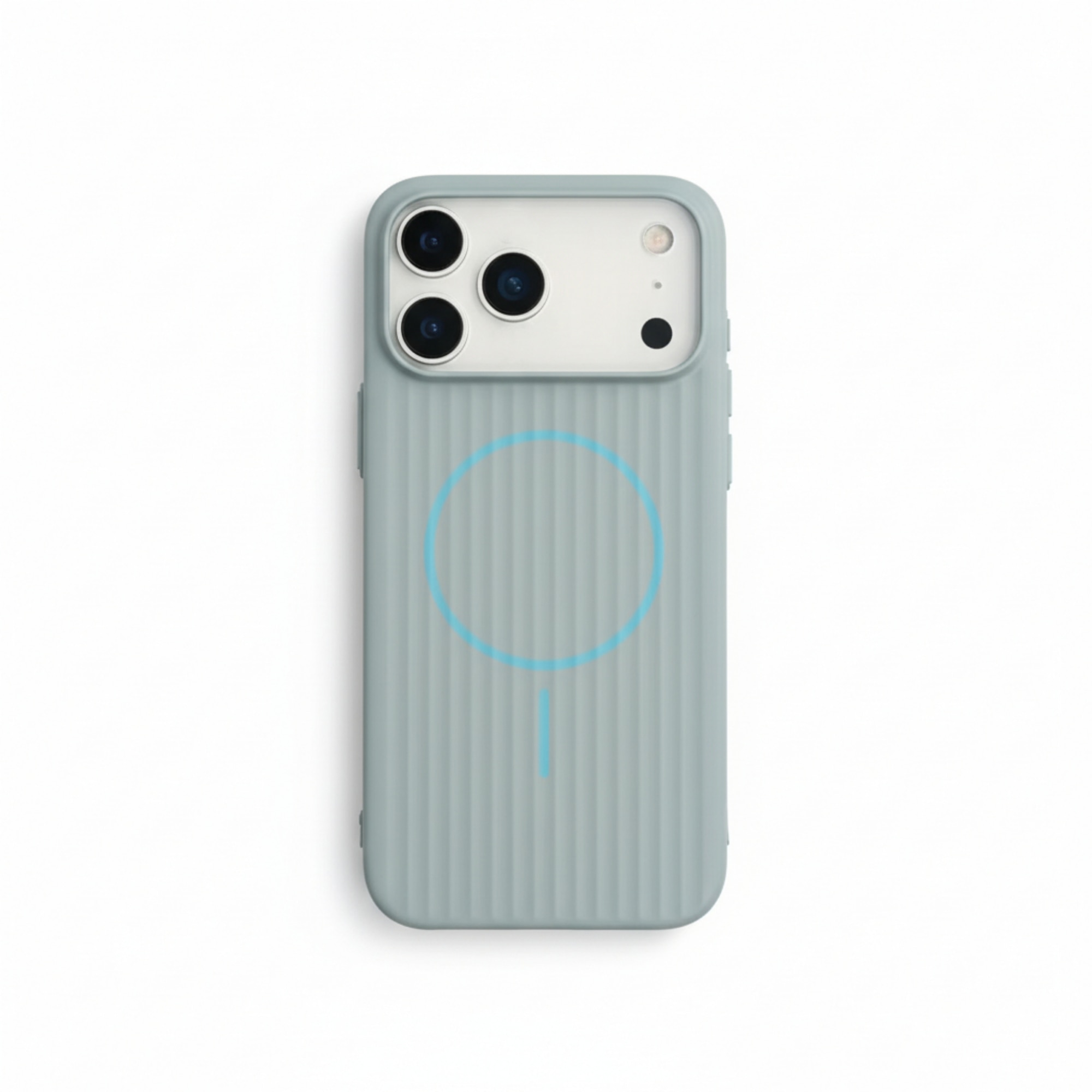 Husa Premium pentru iPhone 17 PRO, Policarbonat Dur, Functie MagSafe, Anti-Soc, Mata cu Dungi, Ultra Slim, Protectie Spate, Albastru Cenusiu