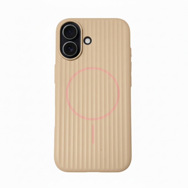 Husa Premium pentru iPhone 17, Policarbonat Dur, Functie MagSafe, Anti-Soc, Mata cu Dungi, Ultra Slim, Protectie Spate, Bej (Beige Sand)