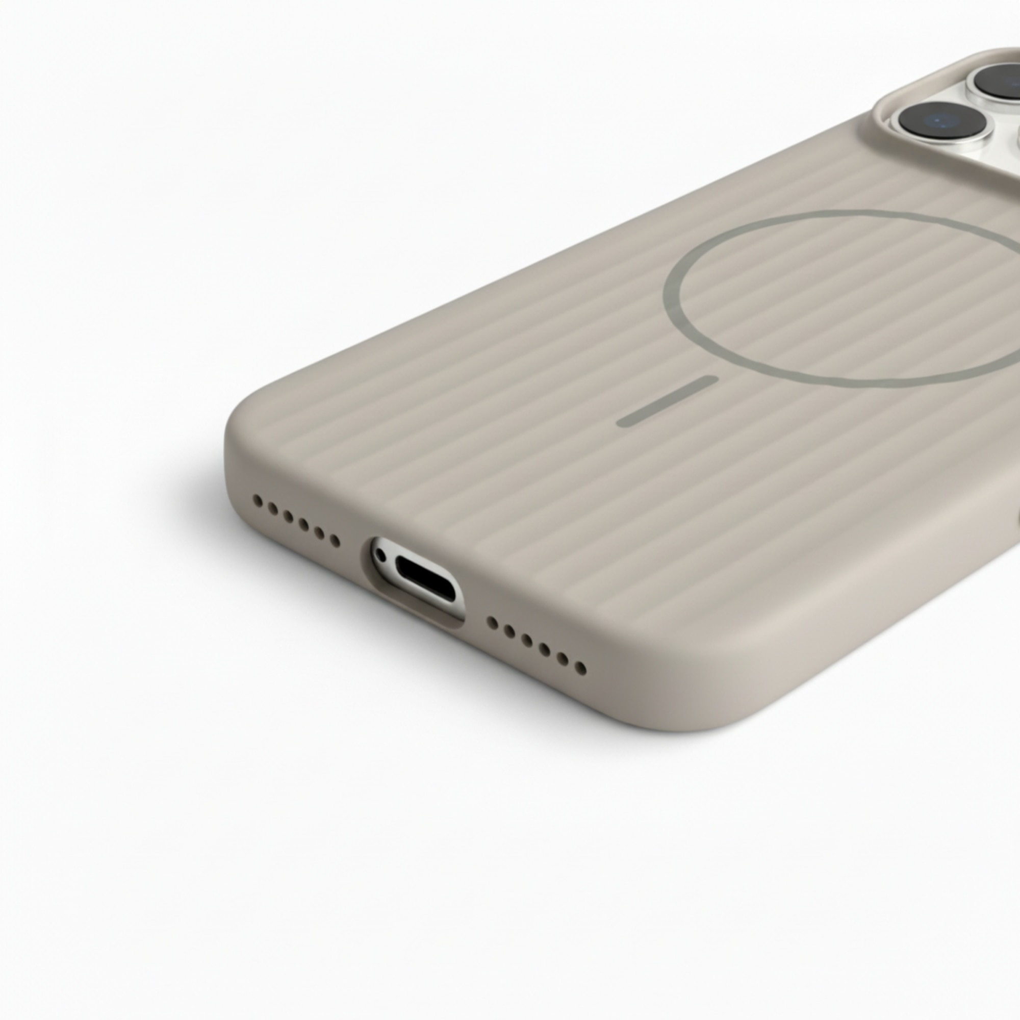 Husa Premium pentru iPhone 17 PRO, Policarbonat Dur, Functie MagSafe, Anti-Soc, Mata cu Dungi, Ultra Slim, Protectie Spate, Gri