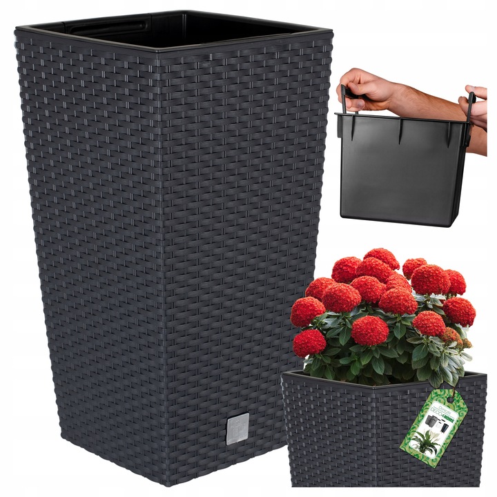 Ghiveci Decorativ Deco4Home Antracit 31.5x31.5x61cm, cu Insert, Capacitate 49L