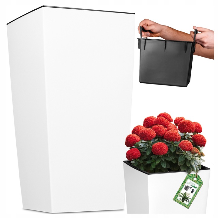 Саксия за градина Deco4Home Square, бял мат, 31.5x31.5x61см, комплект с вложка