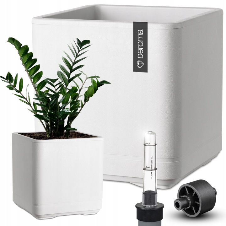 Ghiveci Deroma Cubo Cosmo 38cm, perlata, cu 4 roti, sistem drenaj, indicator nivel apa, 38x38x39.2cm