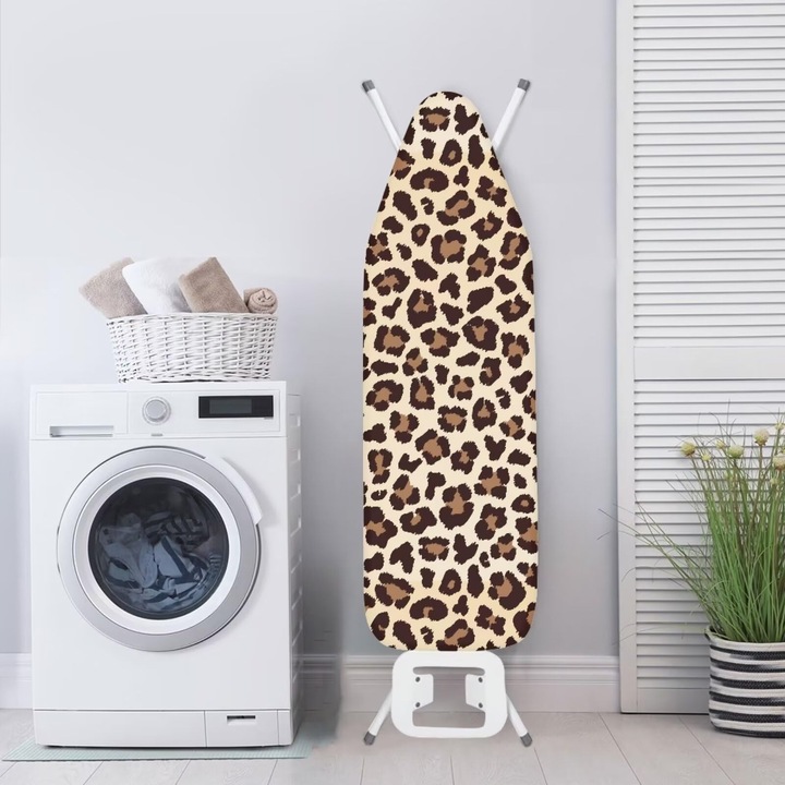 Husa Pentru Masa De Calcat Poceacles, Maro, Cu Imprimeu Leopard, Husa Standard Pentru Masa De Calcat Cu Margine Elastica Si Inchidere Cu Velcro, Material Rezistent La Pete, Marimea M