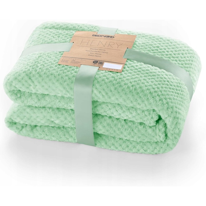 Patura matlasata din microfibra 170x210 cm, menta, usoara, pufoasa