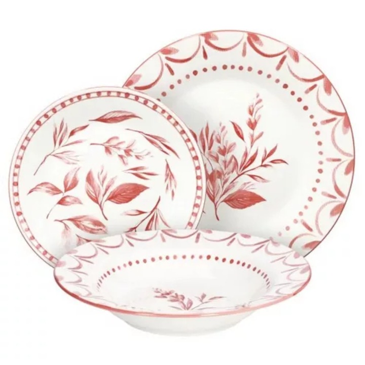 Set de vesela din portelan, 18 piese, Coral Loira, pentru 6 persoane
