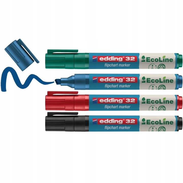 Filctoll flipchart Edding EcoLine 32, készlet 4 szín, hegy 1-5 mm, többszínű