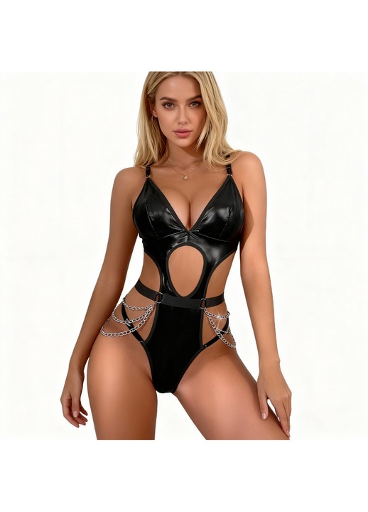 Szexi műbőr overál, HAIYA, fekete