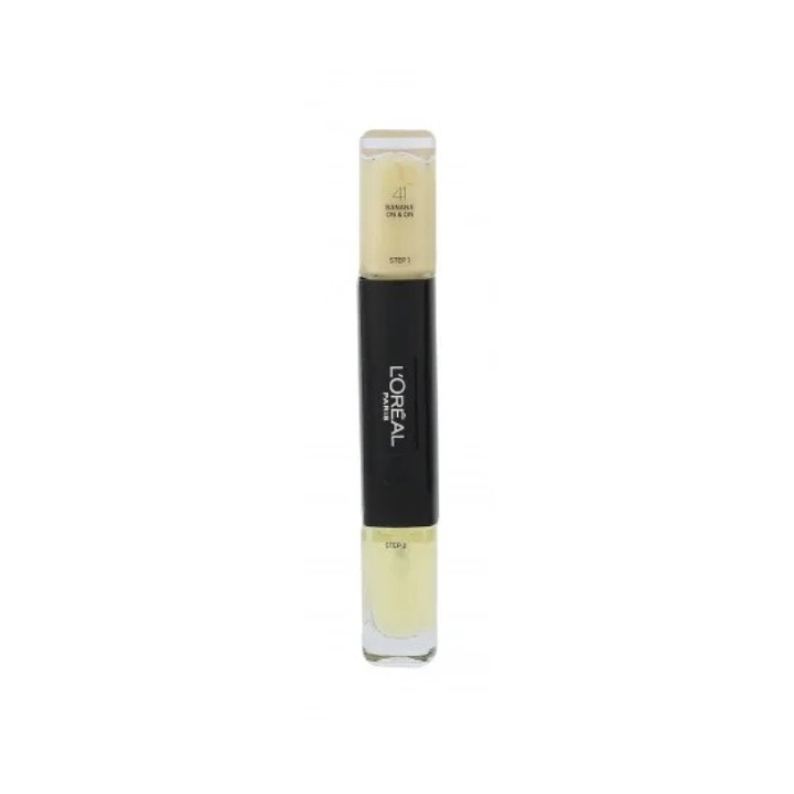 Lac de unghii 2-in-1, L'Oreal Paris, 041 Banana On 8 On, set 2 x 5 ml