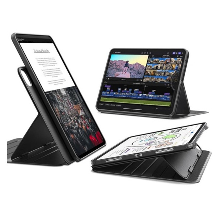 Esr flip hybrid szilikon tabletvédő, aktív flip, trifold, asztali tartó, ütésállóság, ceruza tartó, fekete, kompatibilis: Apple IPAD Pro 11, 2024, / IPAD Pro 11, 2025