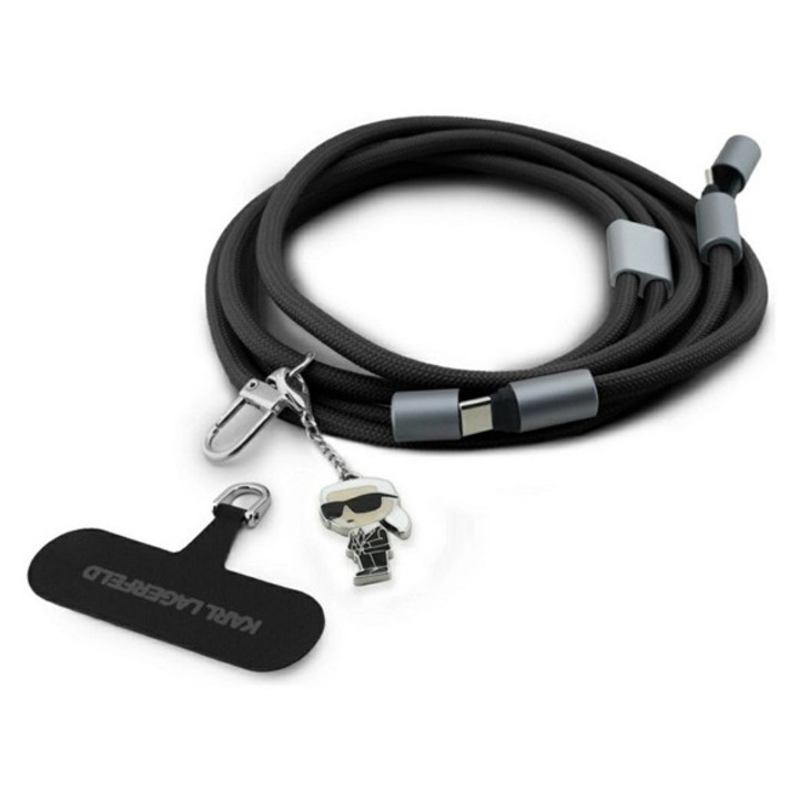 Karl lagerfeld cbdy ikonik charm adatkábel, type-c - type-c, gyorstöltő, 150cm, nyakpánt, fekete
