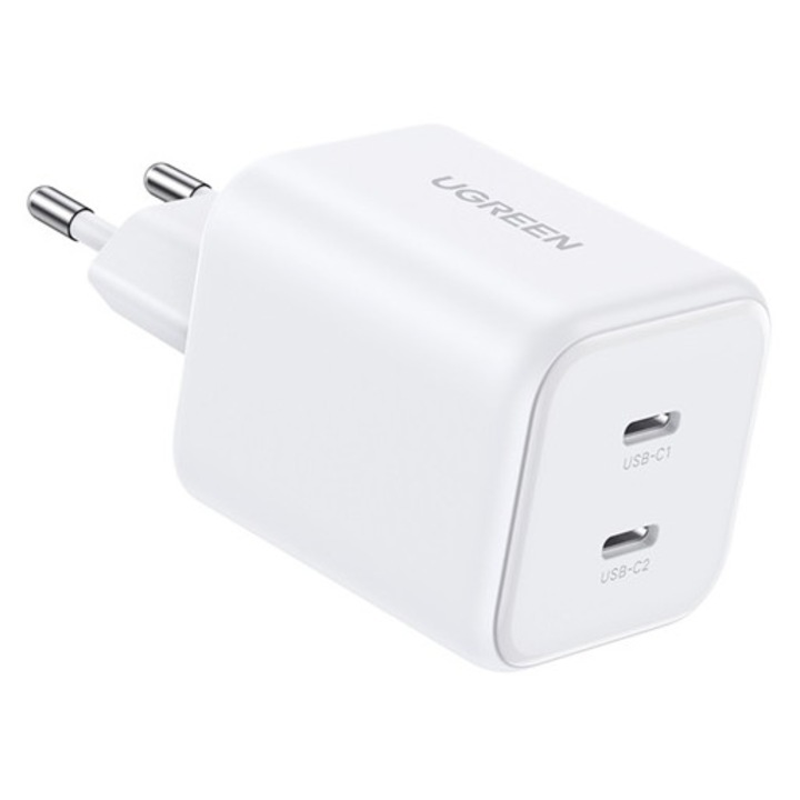 Ugreen x526 hálózati töltő 2 type-c aljzat, 45w, gan, gyorstöltő, fehér