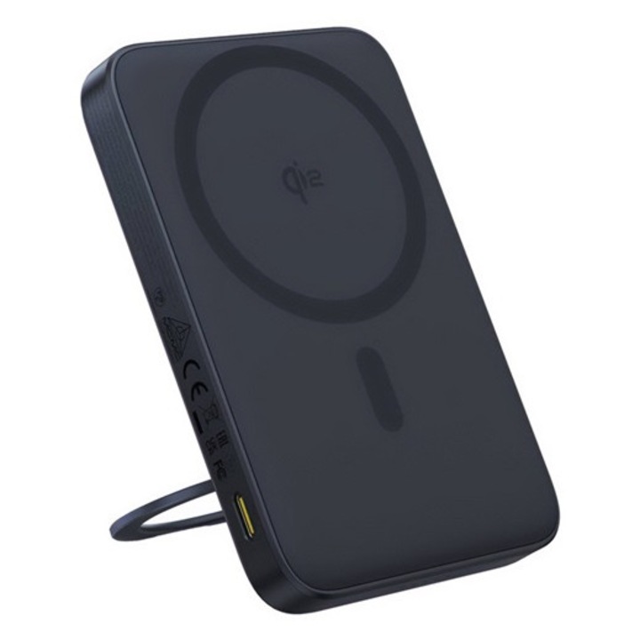 Baseus picogo qi2 vésztöltő type-c aljzat, 5000mah, 20w, pd gyorstöltő 3.0, led jelzés, qi2, kitámasztó, fekete