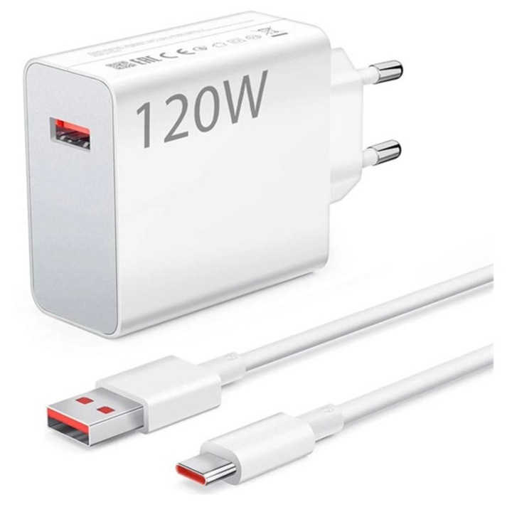 Xiaomi hypercharge combo hálózati töltő usb aljzat, 120w, gyorstöltő + type-c kábel, fehér, bulk