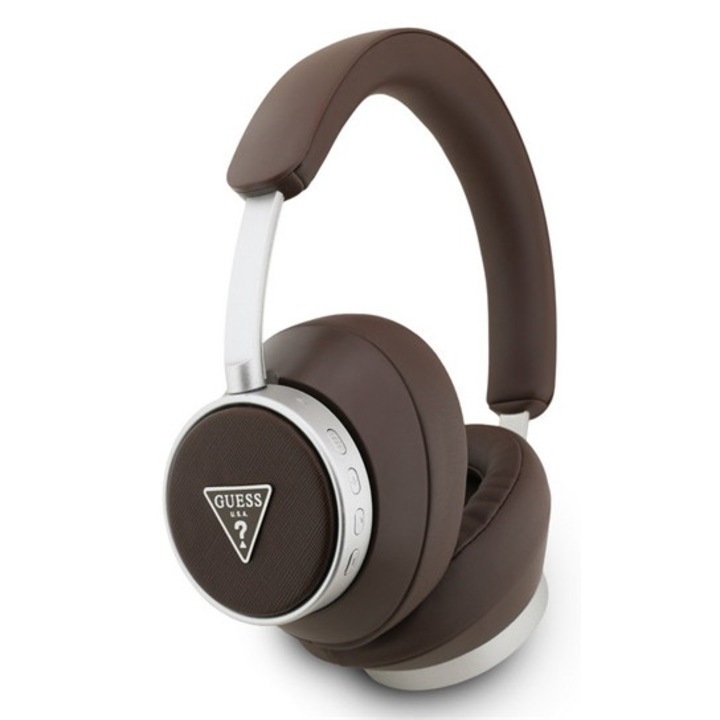 Guess pu saffiano triangle logo bluetooth fejhallgató sztereo, v5.4, mikrofon, zajszűrő, sötétbarna