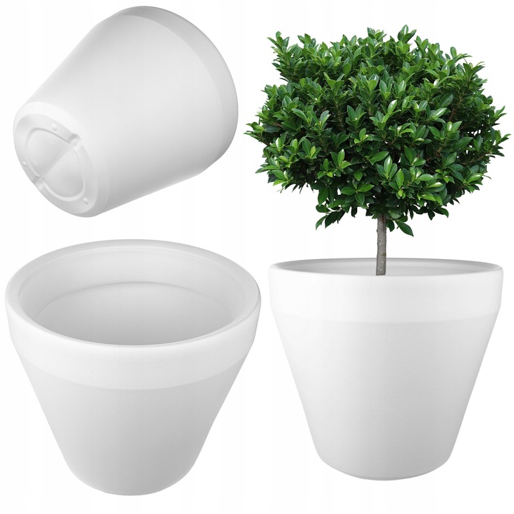 Ghiveci KADAX mare rotund 46x41cm alb pentru flori, din plastic, pentru gradina si casa