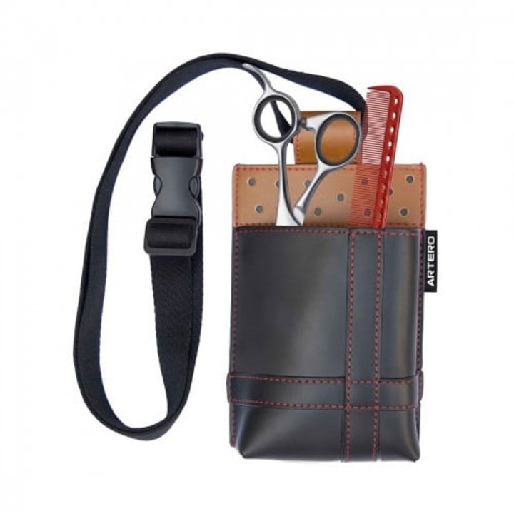 Калъф, чанта за ножици и фризьорски инструменти, черно-кафяв artero