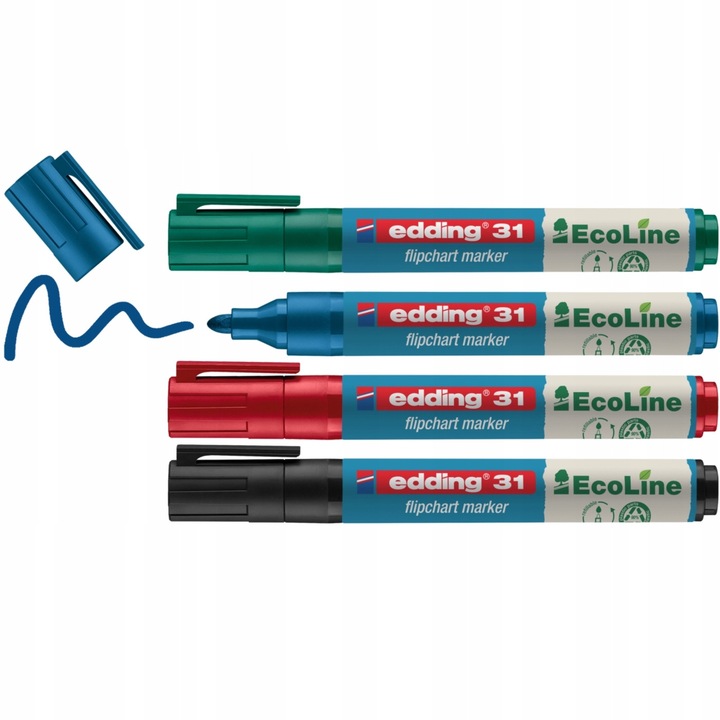 Edding EcoLine 31 flipchart marker, 4 színű készlet, környezetbarát, többszínű