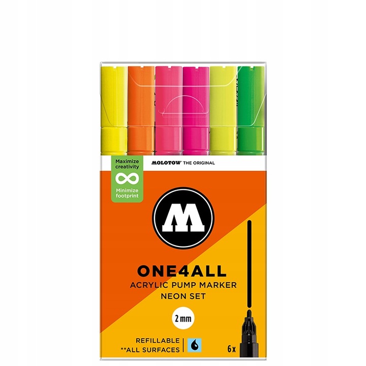 Set 6 Markere Acrilice Molotow One4All 127HS Neon, 2mm, Fluorescente