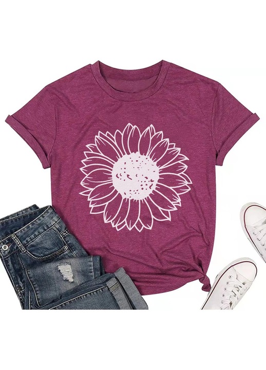 Tricou de vara pentru femei, imprimeu floral, rosu M