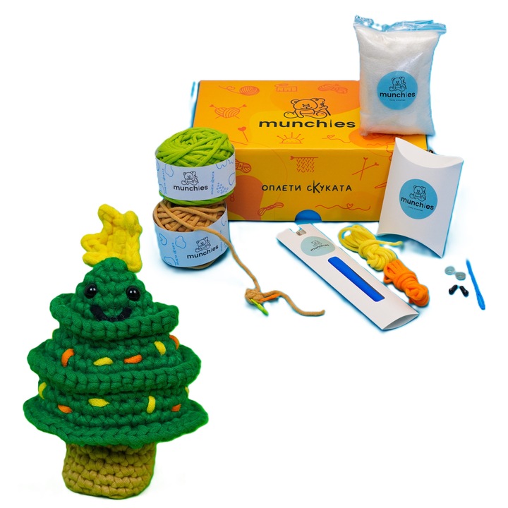 Set de tricotat, Munchies, Potrivit pentru începători, cu tutoriale video în bulgară, create pentru stângaci și dreptaci