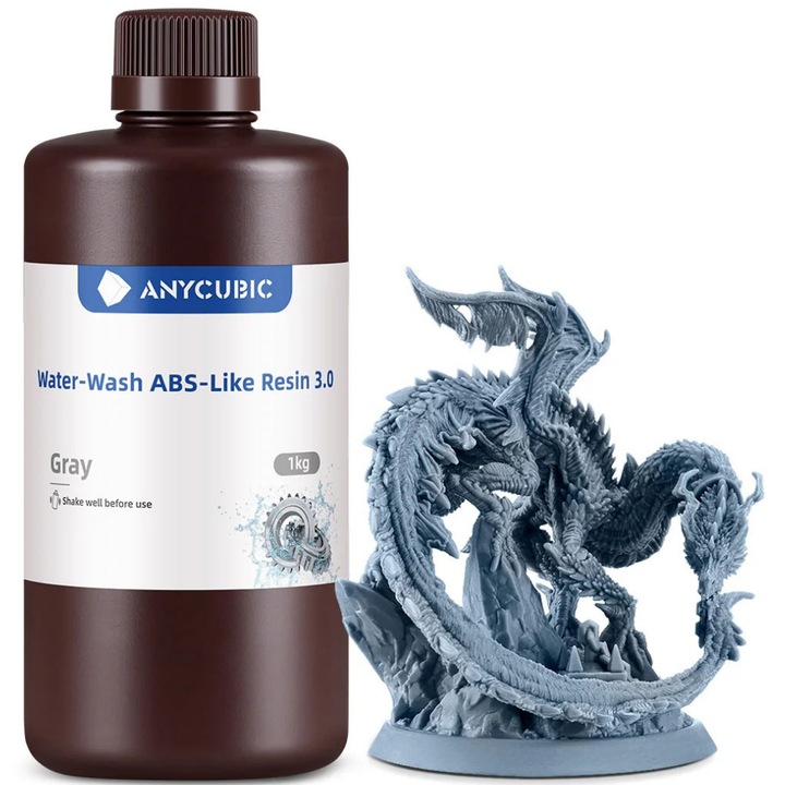 3D gyanta, Anycubic Water-Washable ABS-Like 3.0, 1 kg, szürke, 3D nyomtatóhoz