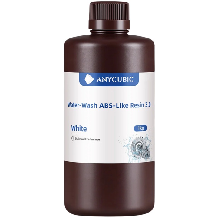 3D смола, Anycubic Water-Washable ABS-Like 3.0, 1 кг, бяла, за 3D принтер
