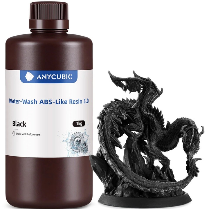 Rasina 3D, Anycubic Water-Washable ABS-Like 3.0, 1kg, Fekete, 3D nyomtatóhoz