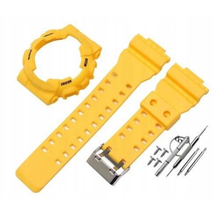 BEZEL szíj és tok szett Casio G-SHOCK GA-100, GA-110, GD-100, GA-120-hoz, sárga, rugalmas