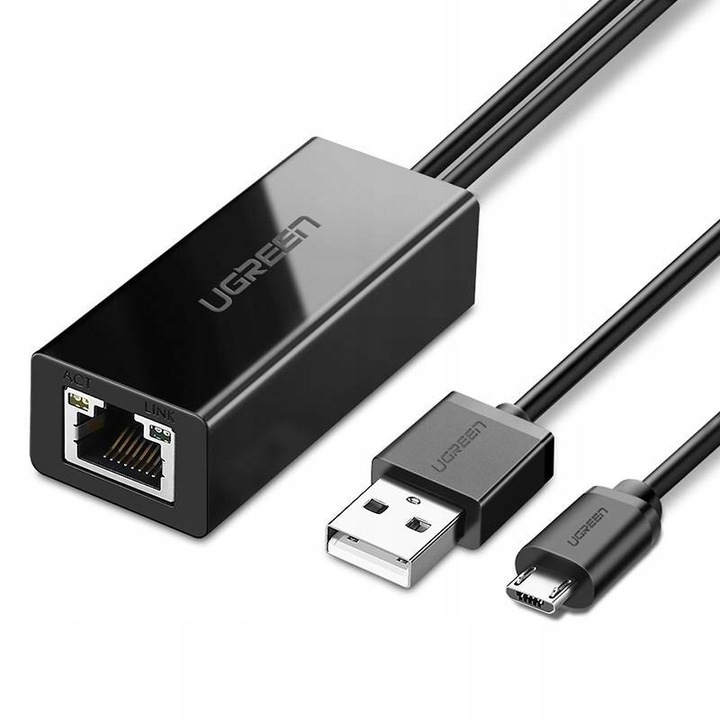 Adaptor Ethernet UGREEN Micro USB la RJ45, 100Mb/s, 1m, negru