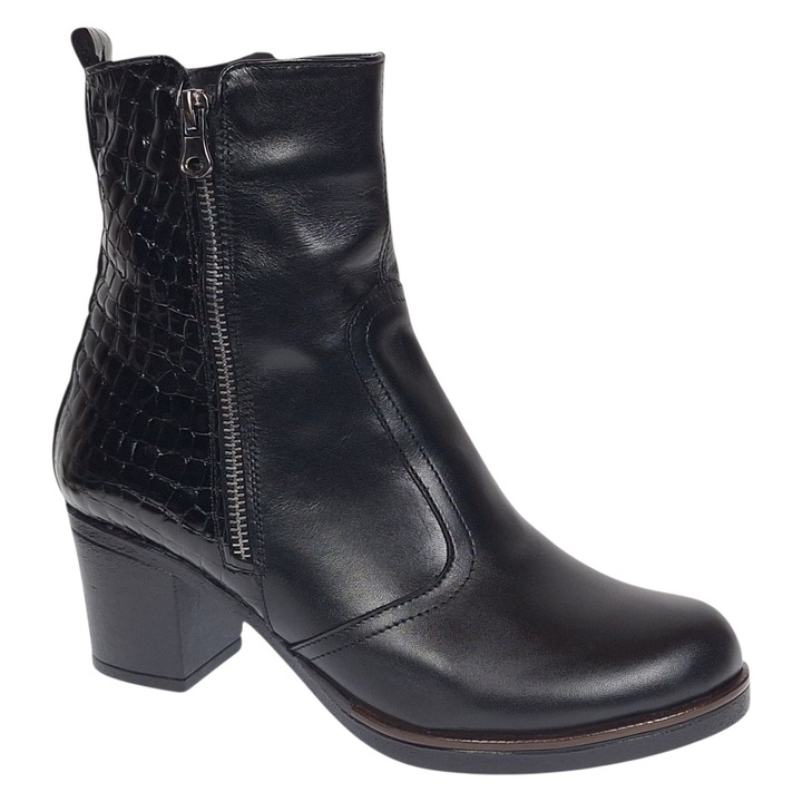 Ghete dama casual din piele naturala imblanite 200727, Negru