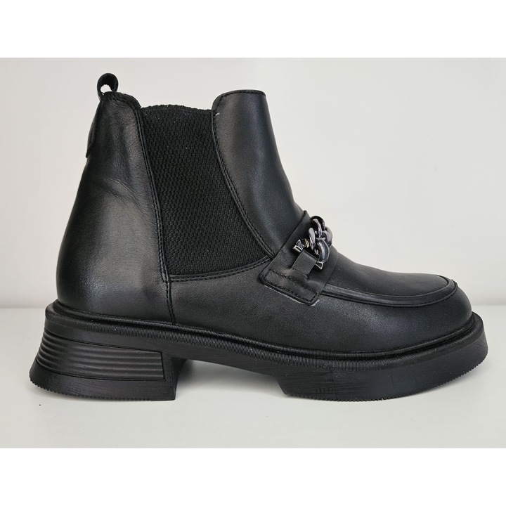 Ghete dama piele naturala neagra confortabila cu design, Negru