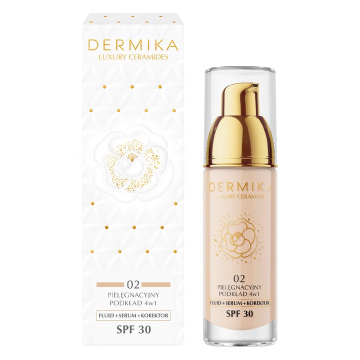 Fond de ten Dermika Luxury Ceramides, 4w1 SPF30, nuanta 02, 30 ml