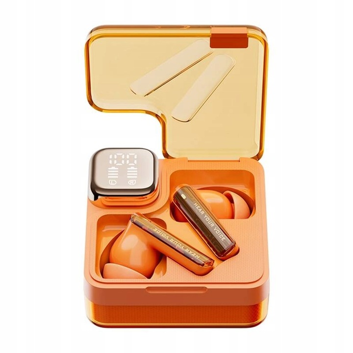 QCY MeloBuds Neo T31 vezeték nélküli fülhallgató, narancssárga, 24 óra üzemidő, IPX5, 21.5x32.5x23.5mm