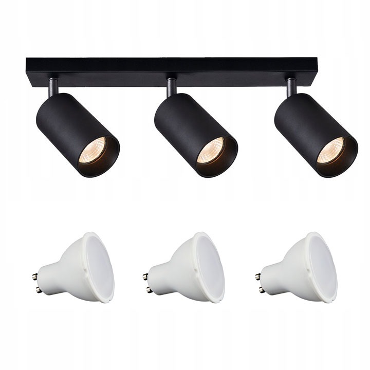 LED-ONE fali és mennyezeti lámpa, SPOT modell, 3 x GU10, fekete, méretek 41,5x5cm, magasság 17cm, 3 db GU10 7W izzóval