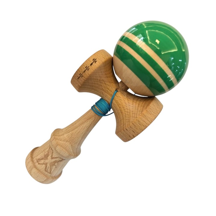 Кендама, LEIBOO, Големи чаши V2, Зелено с линии, 18 см