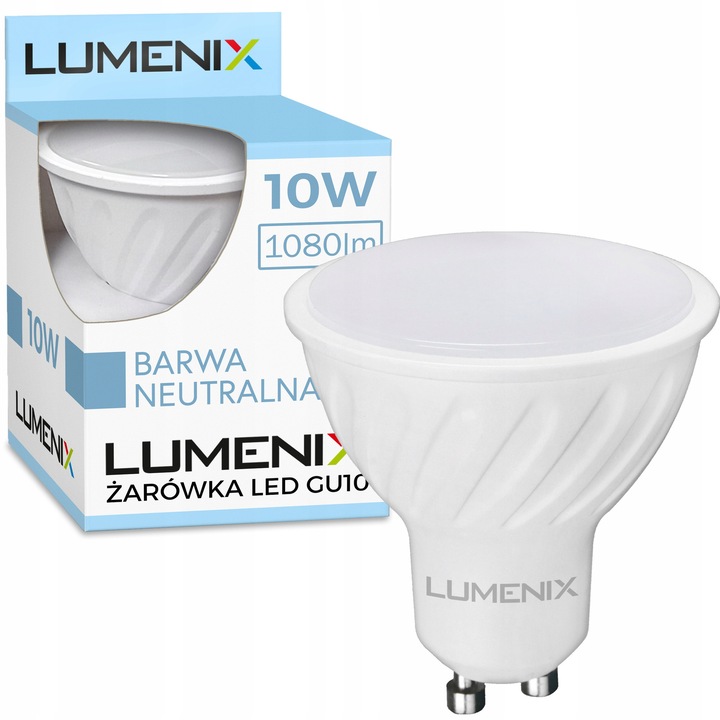 10 db LED GU10 Lumenix 10W 4500K Semleges Fehér 50x53mm Izzókészlet