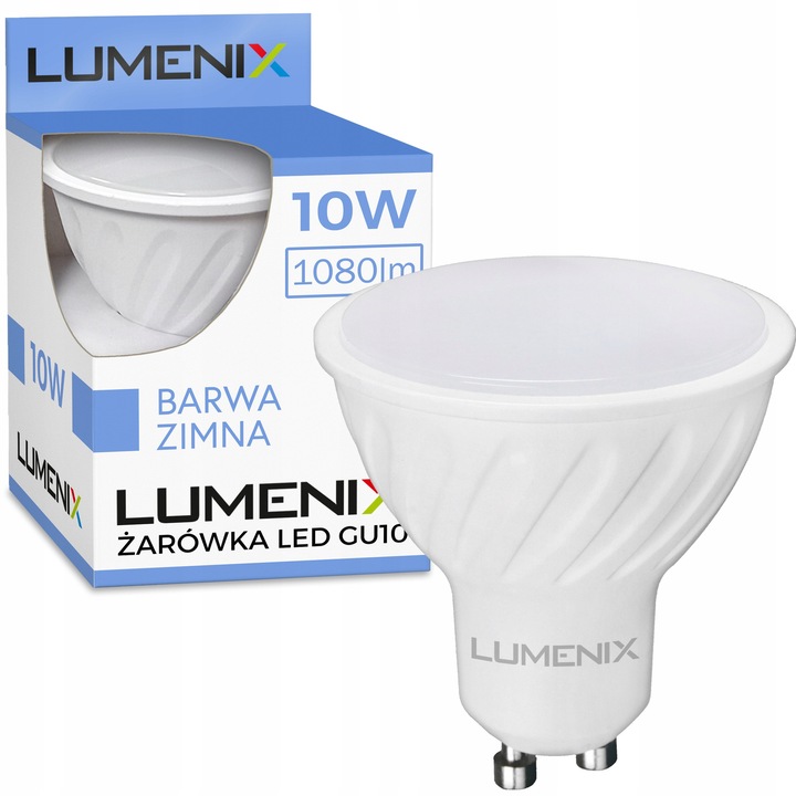 10 darabos készlet, Lumenix LED GU10 izzó 10W 1080lm, CCD villódzásmentes, SMD 2835, 120° sugárzási szög, Hideg fehér, 10 x 1 db