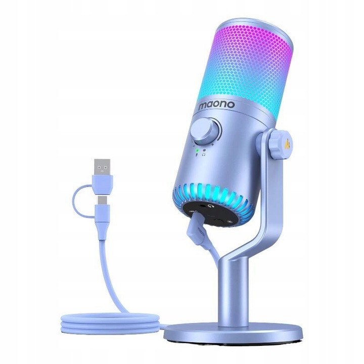 Mikrofon PC Maono DM30RGB, fiolet, USB, control volum, personalizare iluminare